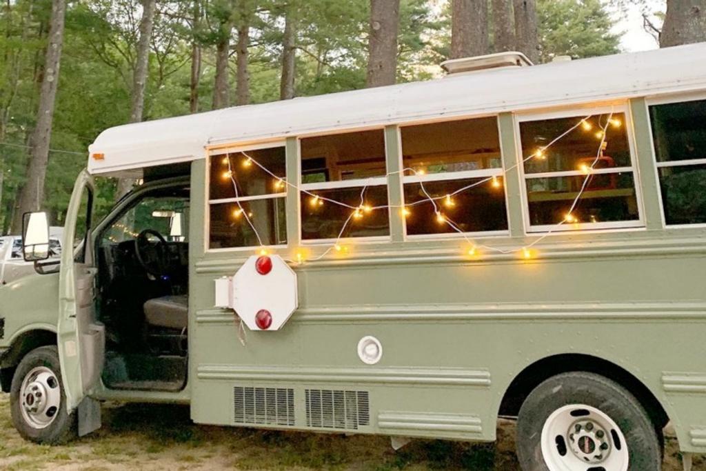 Fairy lights on Cassie Furlong's tiny home school bus
